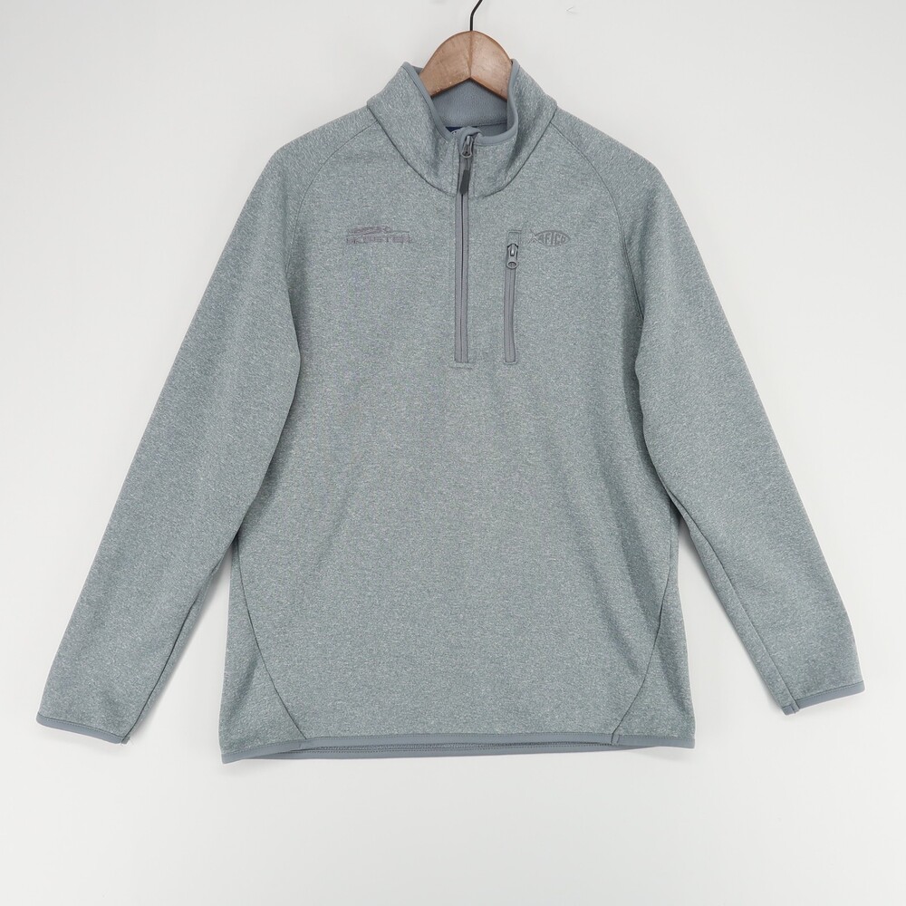 AFTCO Shelter Pullover Mens M Gray Heather Quarter Zip Fleece‎ Fishing Skeeter